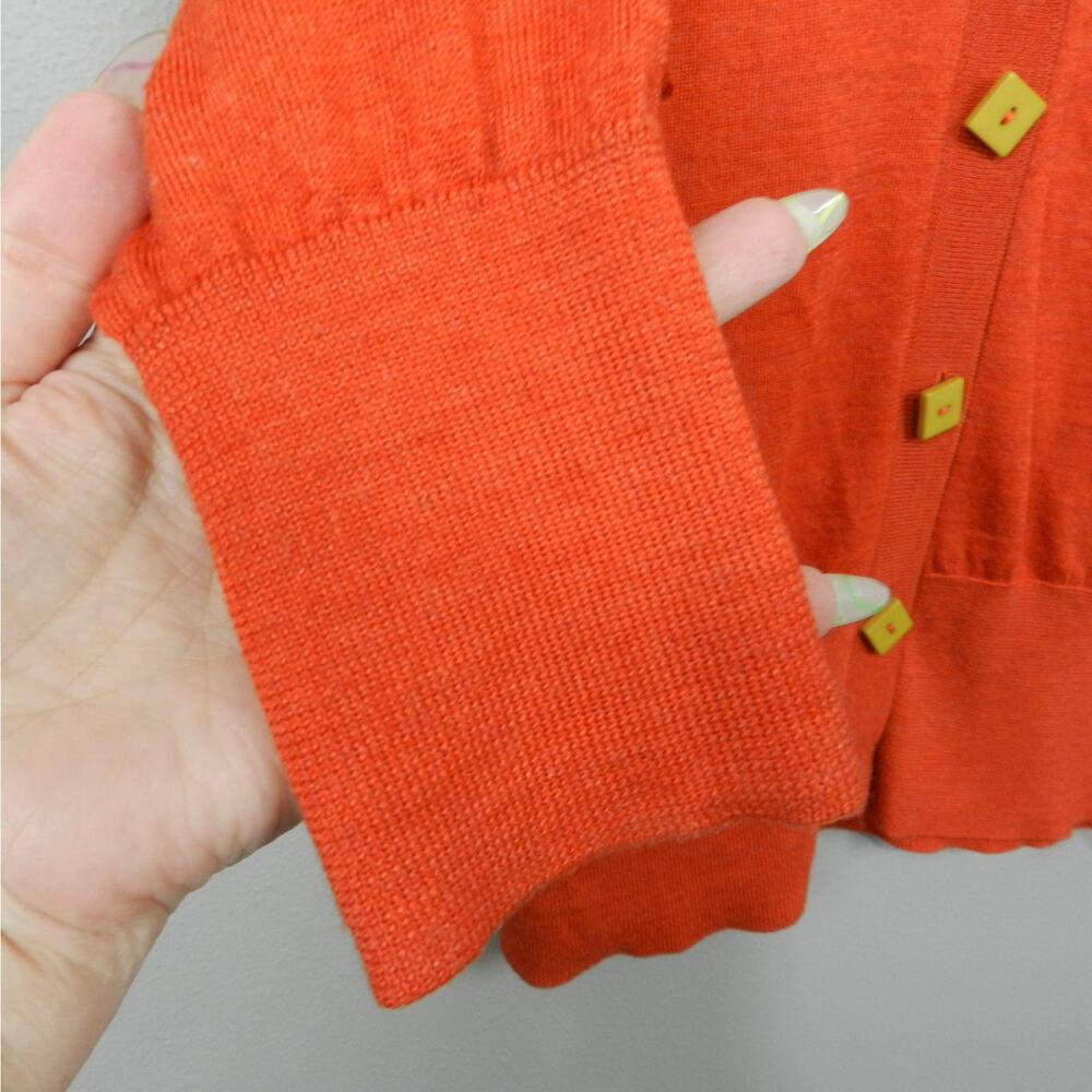 LOFT Cardigan Sweater Size L Orange Wool Blend Custom Buttons Flower Patch - Picture 10 of 16